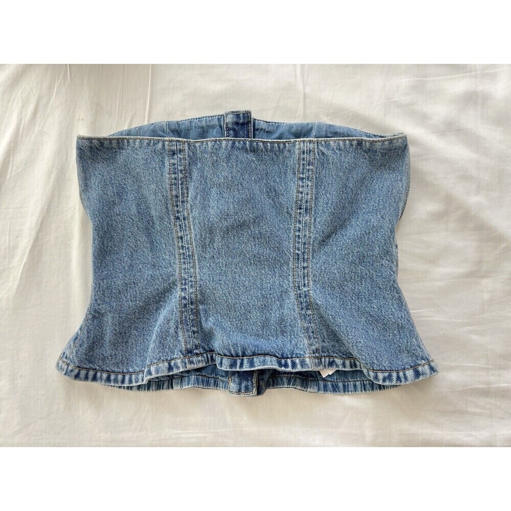 GANNI Rhinestone-Embellished Denim Bustier Blue Size 36 / US 4 Small - Picture 10 of 13